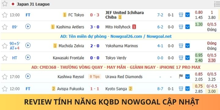 Review chức năng KQBD chất lượng nowgoal cung cấp